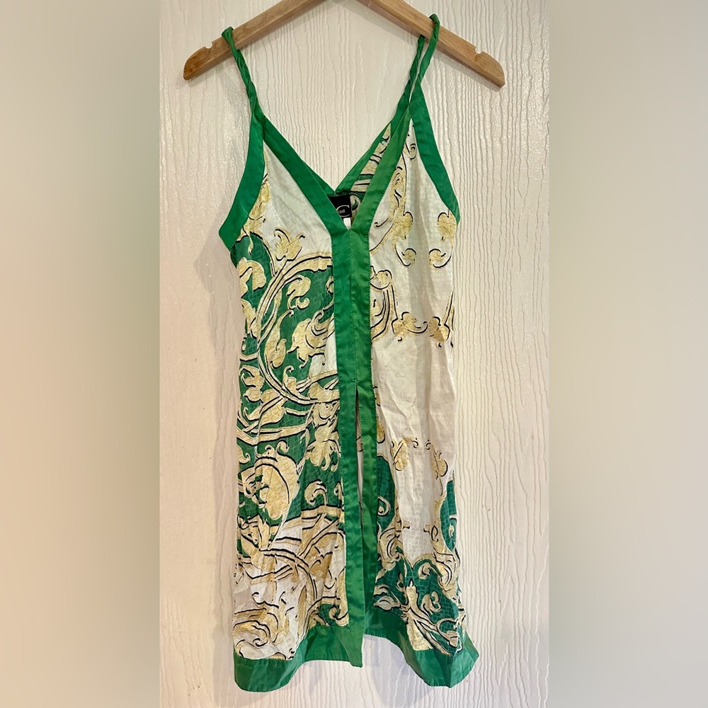 Just Cavalli Green & White Silk Floral Tunic - Size 40 (S/M)